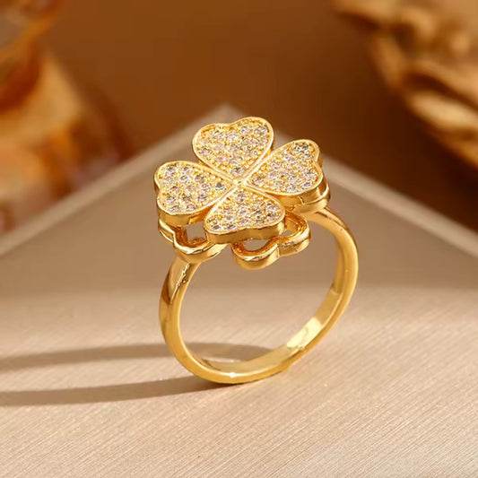 Four-Leaf Clover Spinning Gold Ring | Spinning Gold Ring | Romantic Gift for Women | Unique Clover Ring for Women